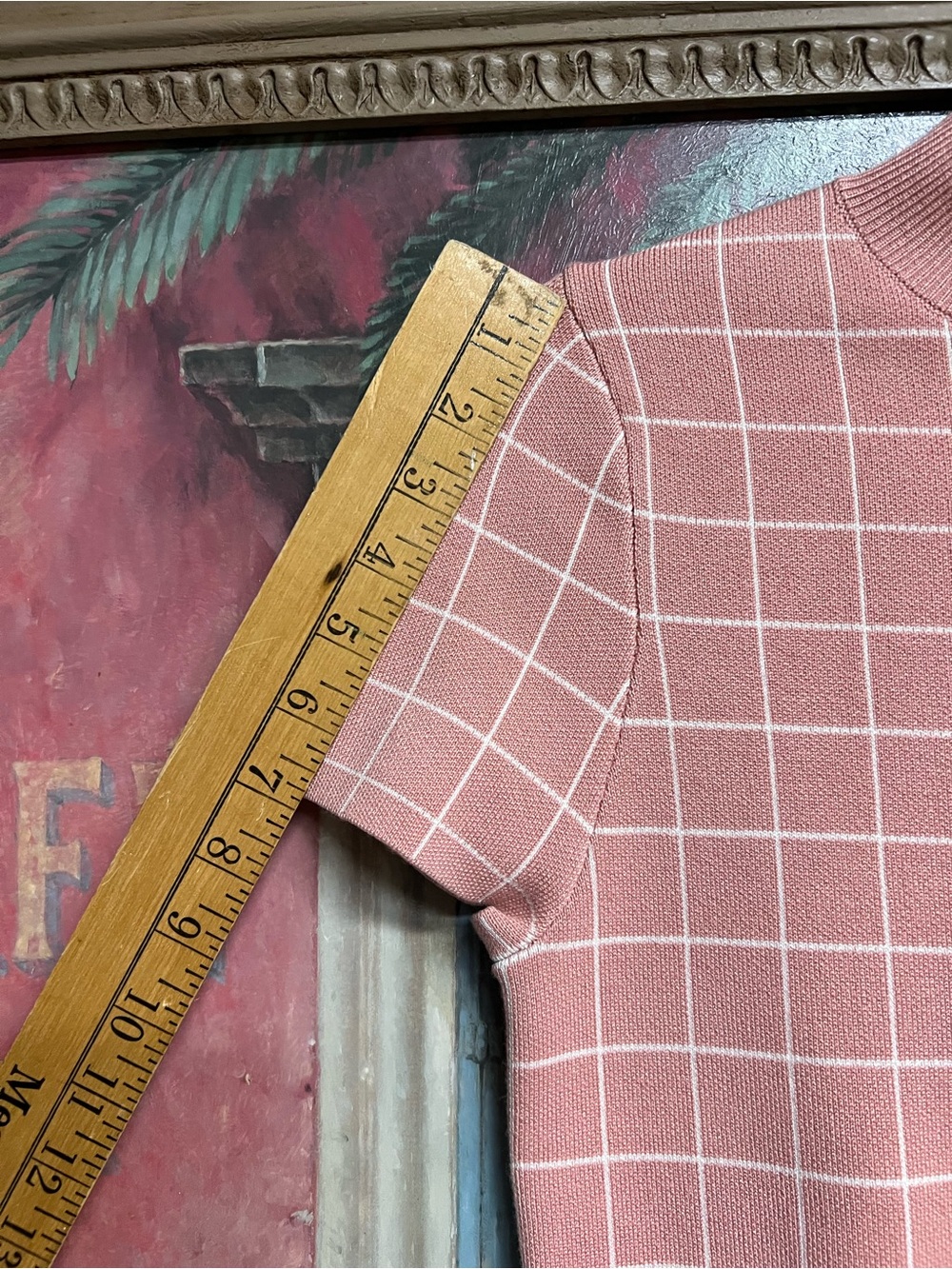 Anthropologie Maeve Pink Grid Mock-Neck Short Sleeve Top - Picture 8 of 11